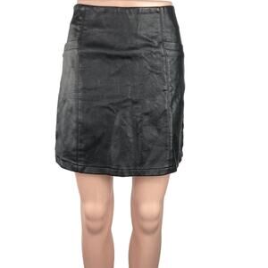New Look Black Faux Leather High Waist Slim Fit Straight Pencil Mini Skirt Sz 6
